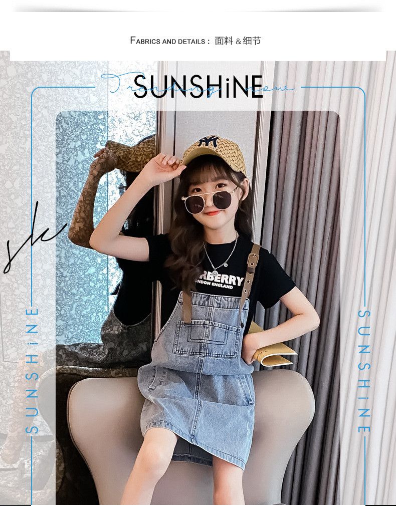 Set yếm váy jean chữ bé gái
