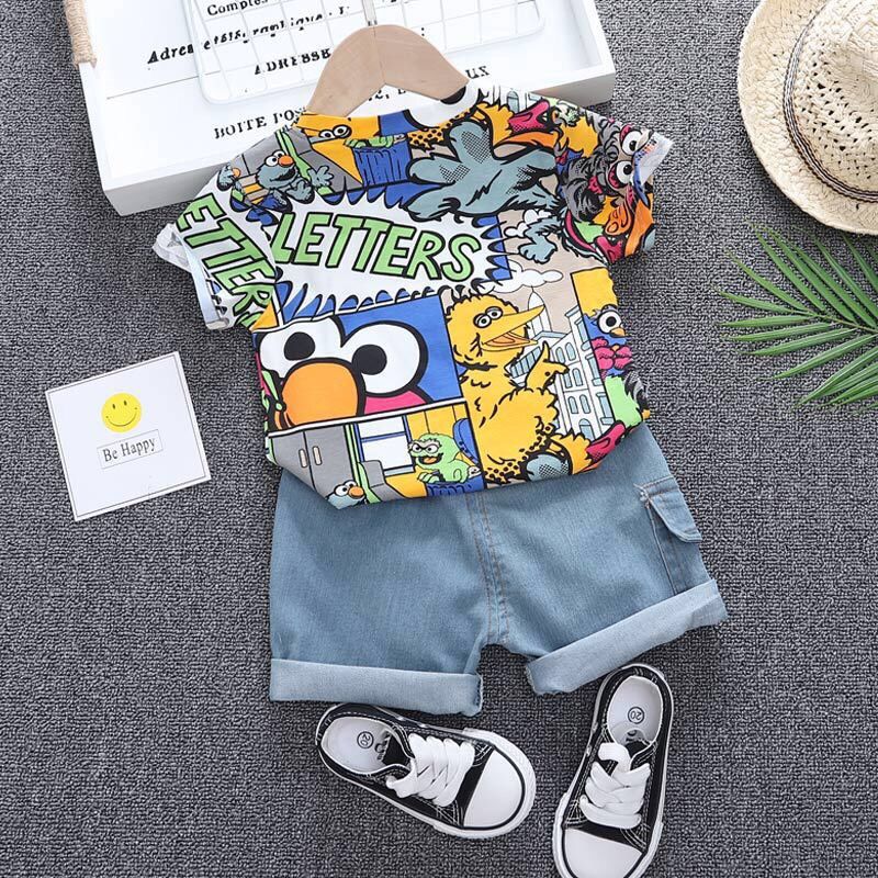 Bộ jean bé trai hoạt hình sắc màu