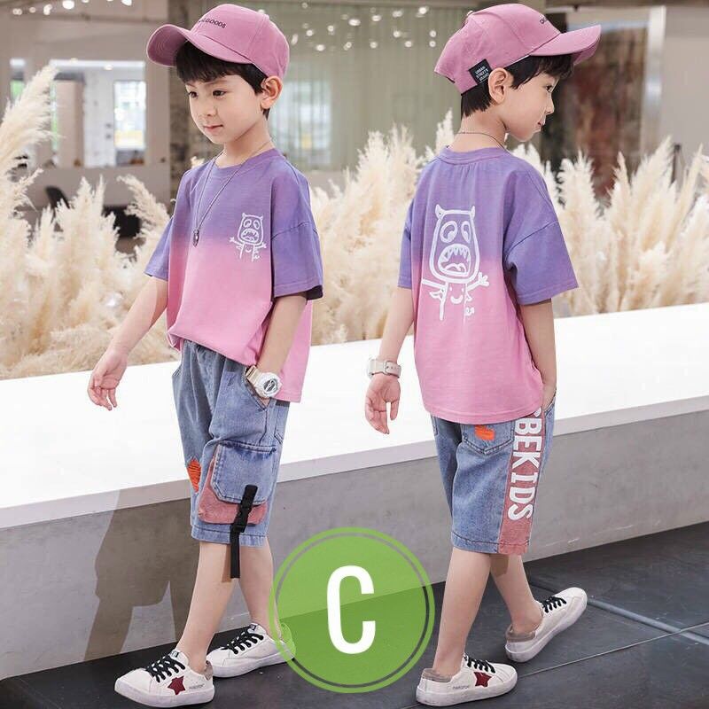 Set jean lửng loang màu bé trai