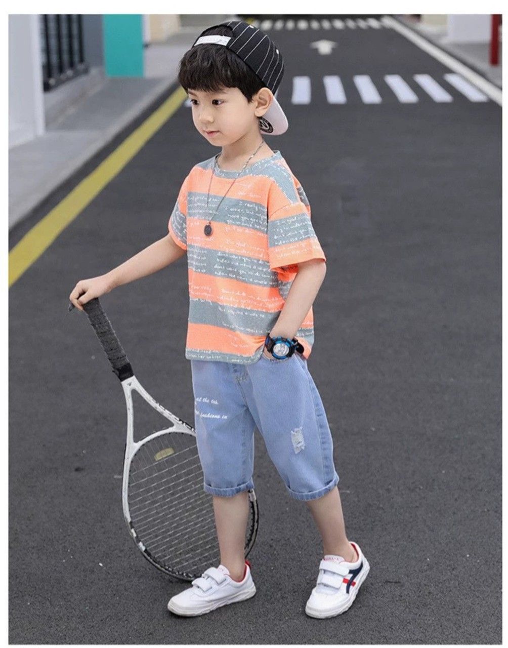 Set jean sọc cam bé trai