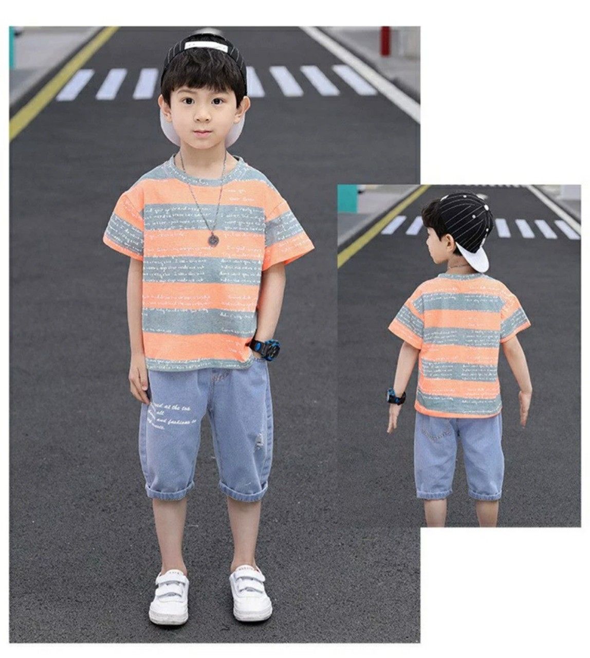 Set jean sọc cam bé trai