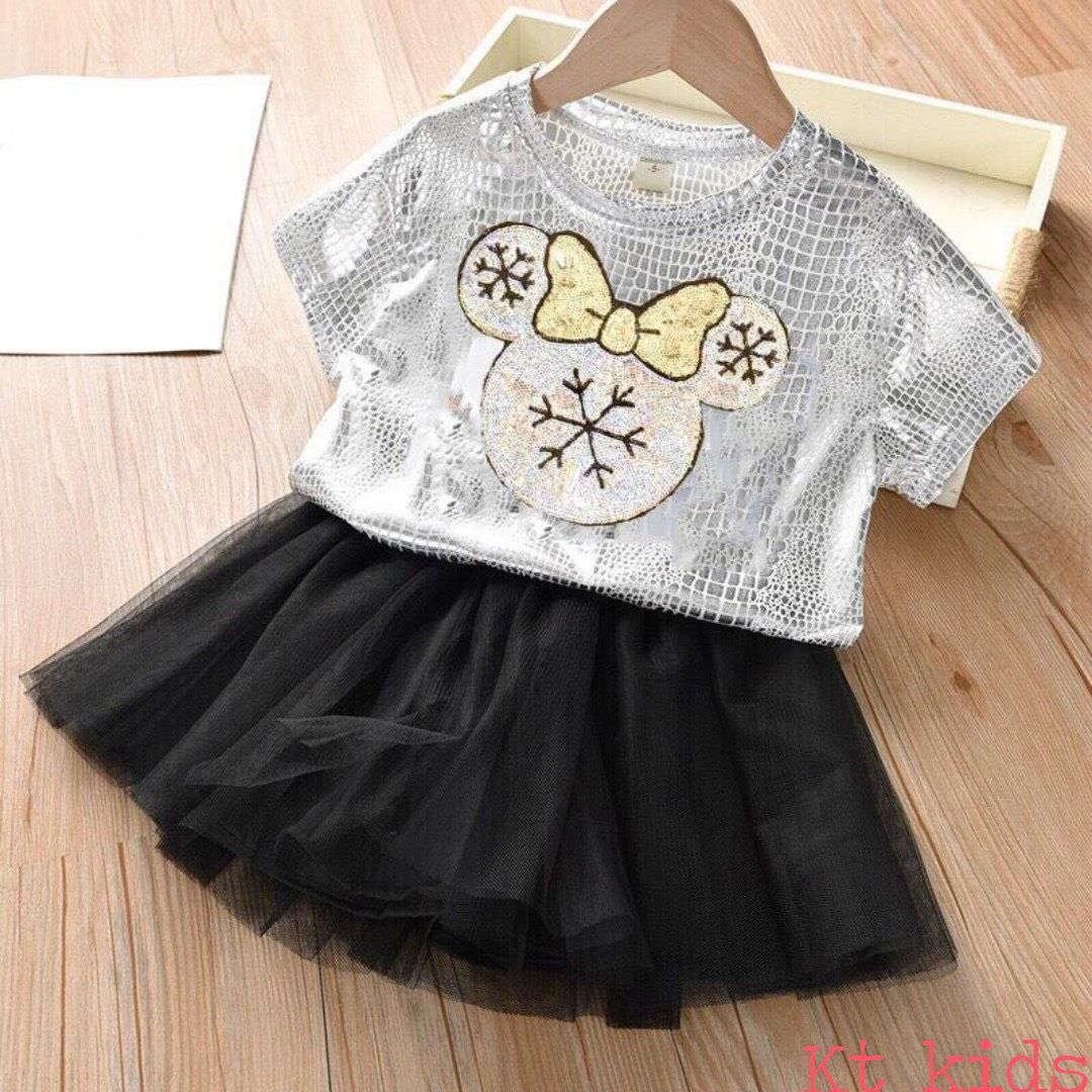 Sét áo nhũ đắp mickey mix chân váy