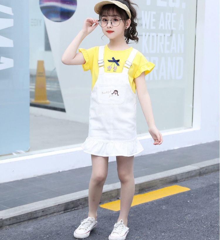 Set yếm jean đuôi cá bé gái