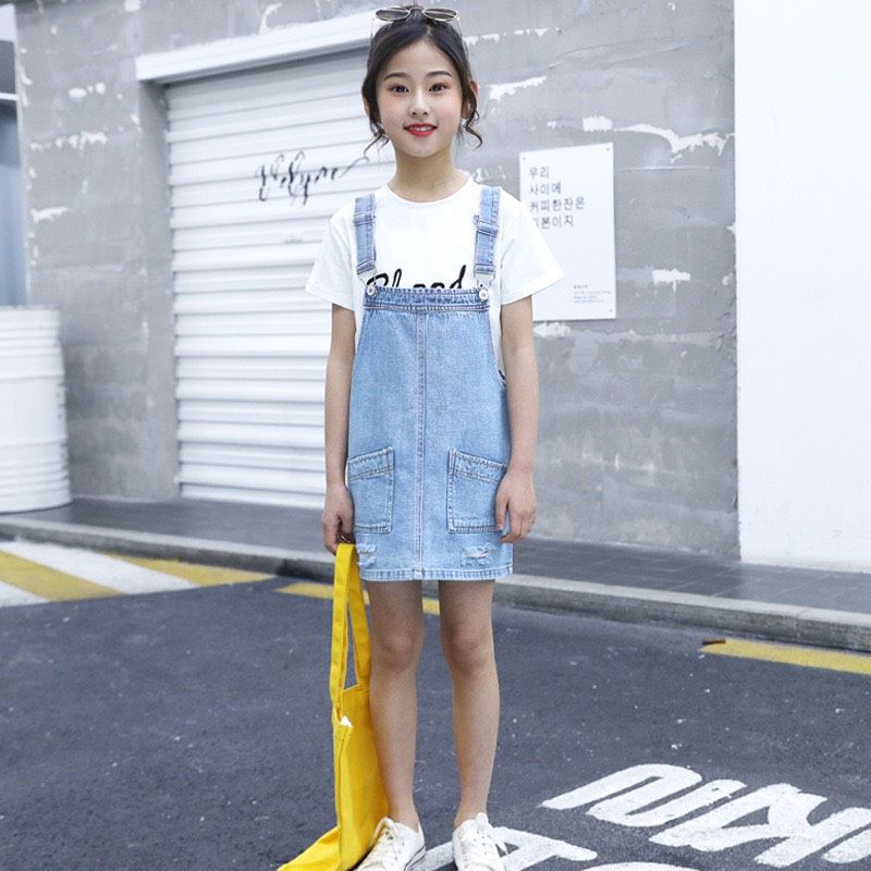 Set yếm váy jean bé gái