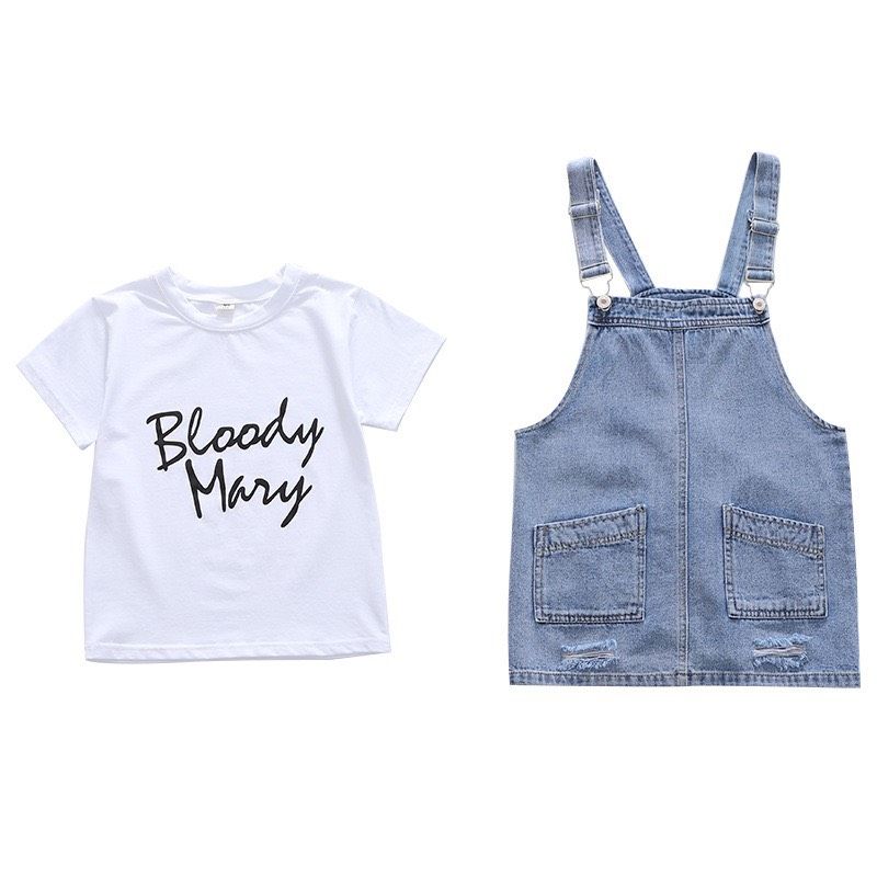Set yếm váy jean bé gái
