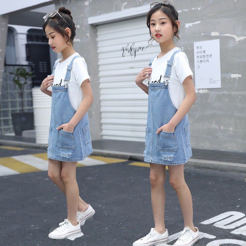 Set yếm váy jean bé gái