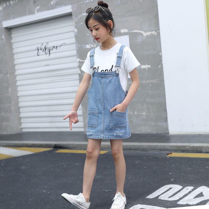 Set yếm váy jean bé gái