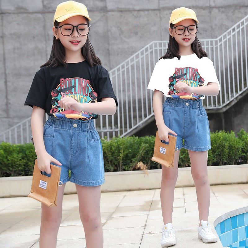 Set jean short bé gái