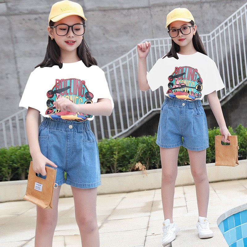 Set jean short bé gái