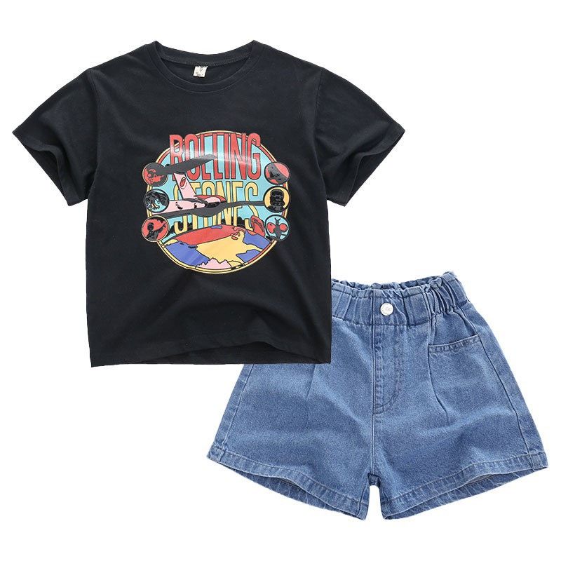 Set jean short bé gái