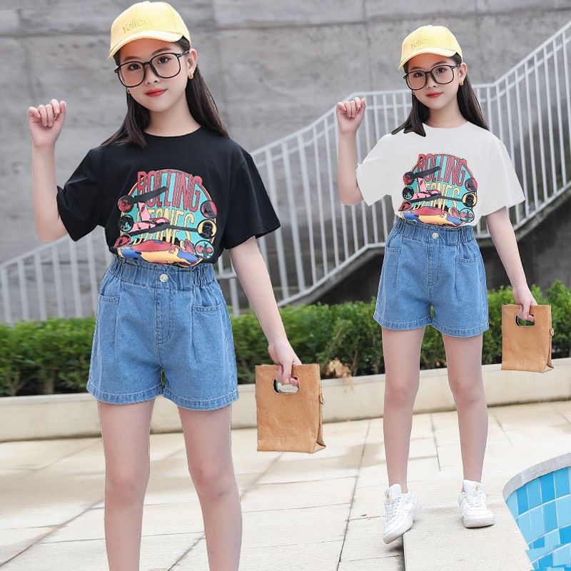 Set jean short bé gái