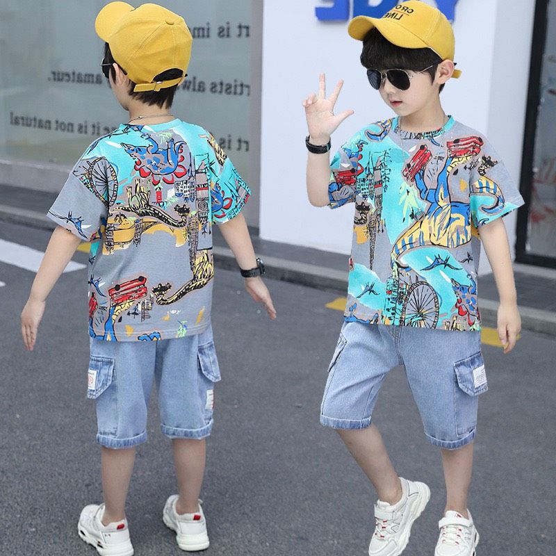 Set jean khủng long bé trai
