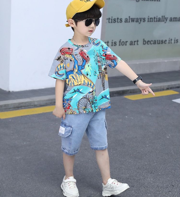 Set jean khủng long bé trai