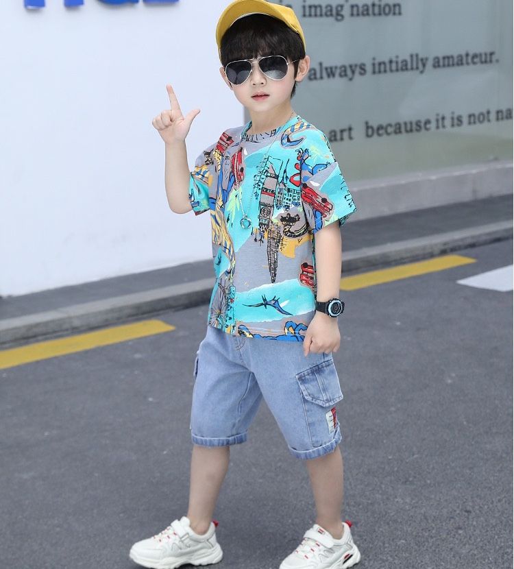 Set jean khủng long bé trai