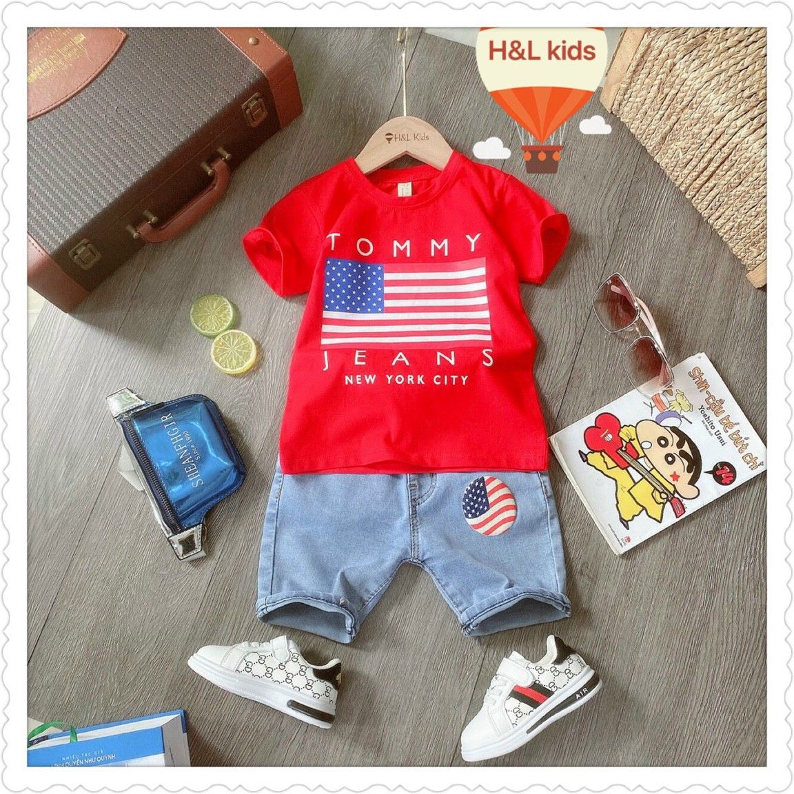 Set jean lửng Tommy bé trai