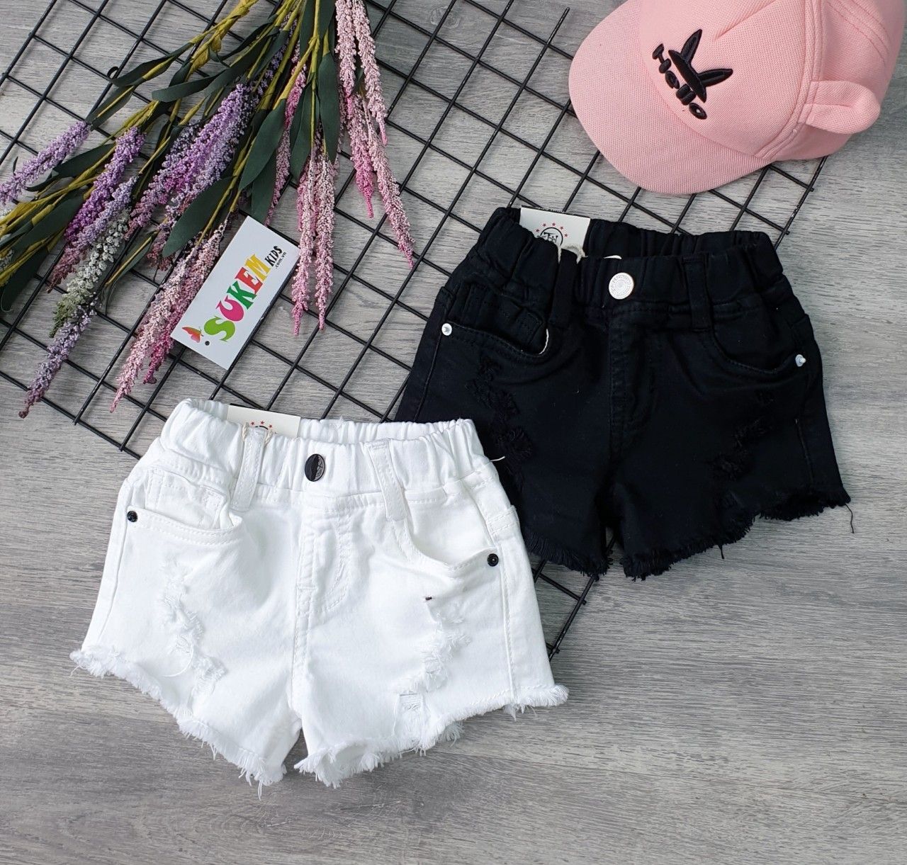 Quần jean short wax rách bé gái