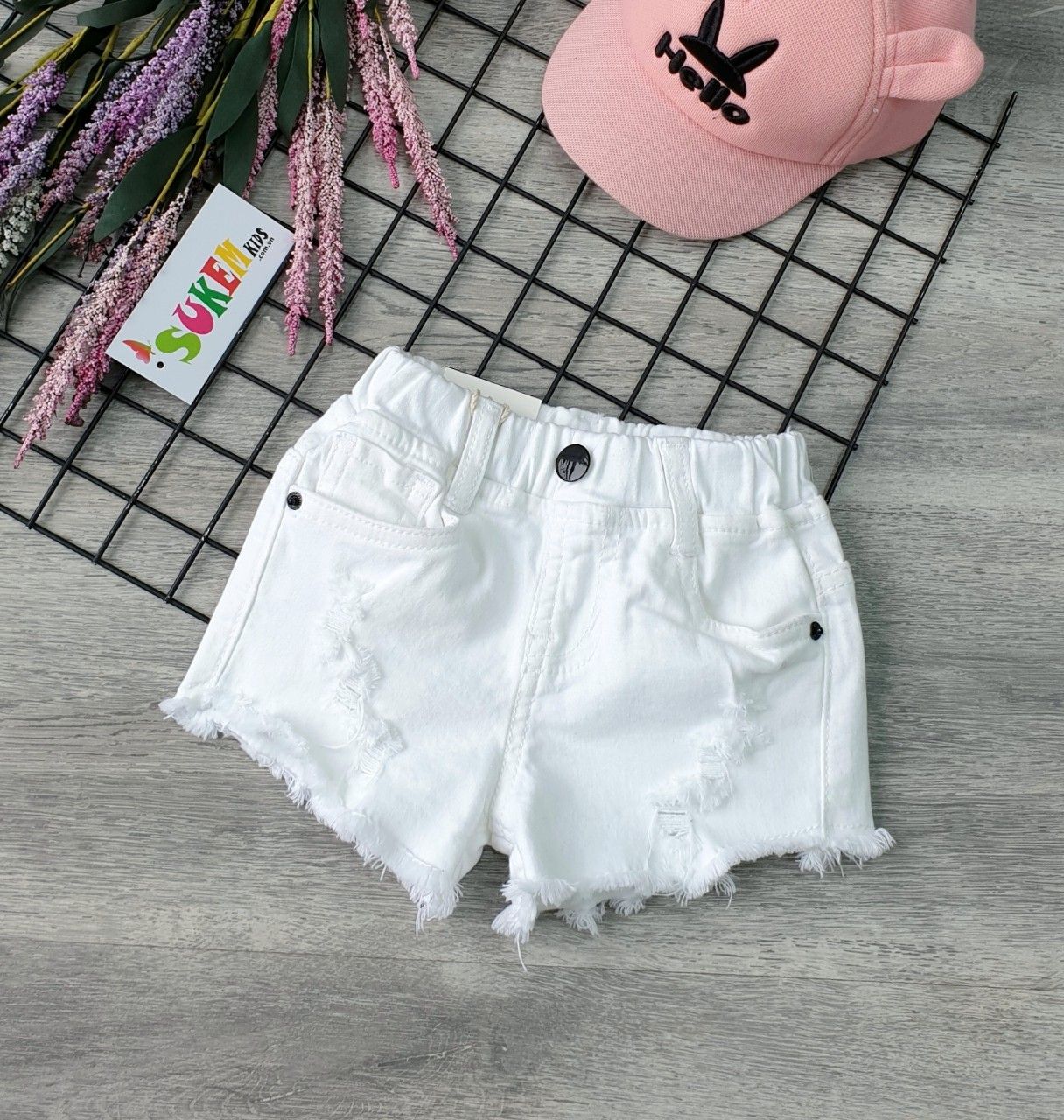 Quần jean short wax rách bé gái