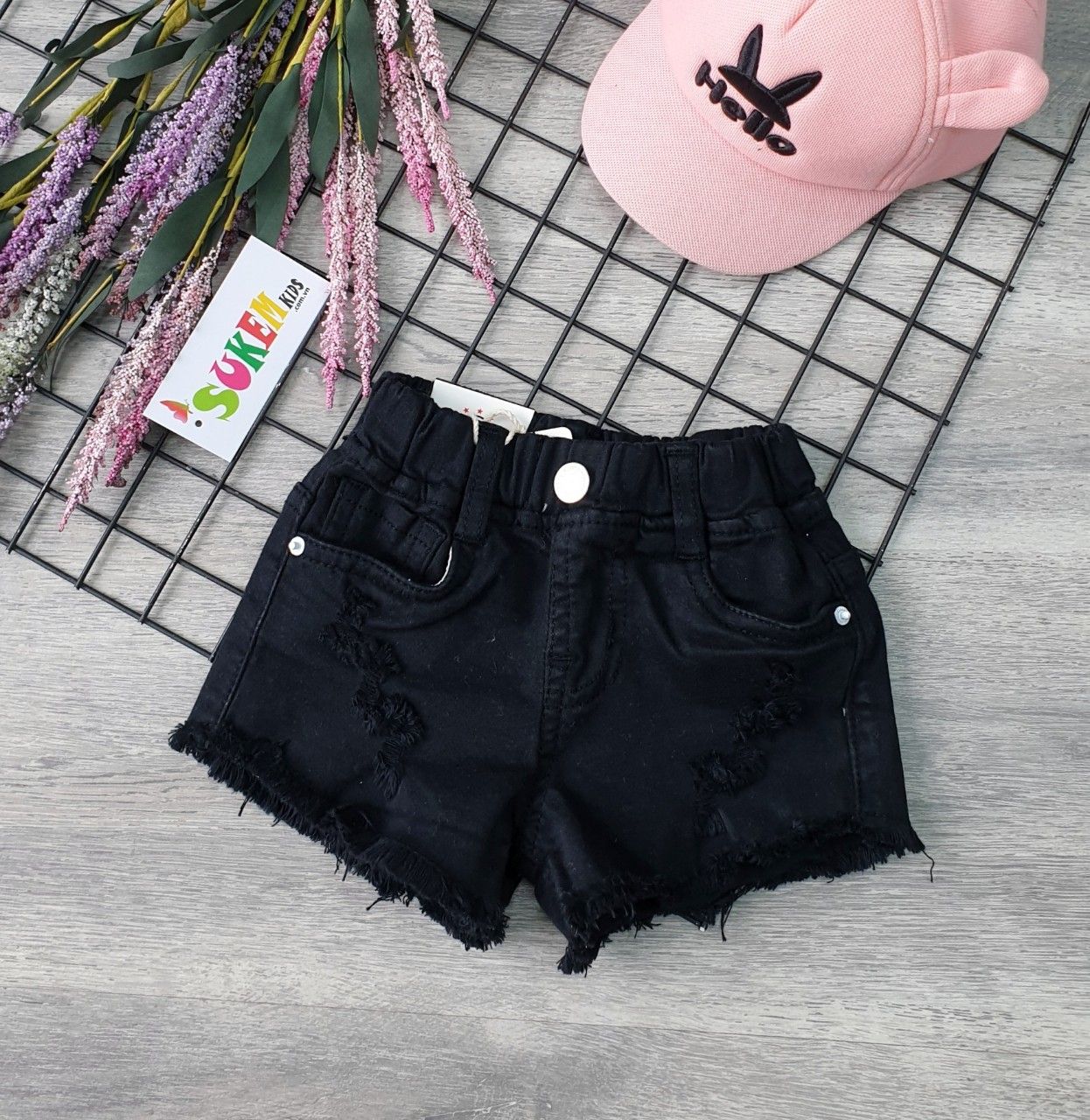 Quần jean short wax rách bé gái