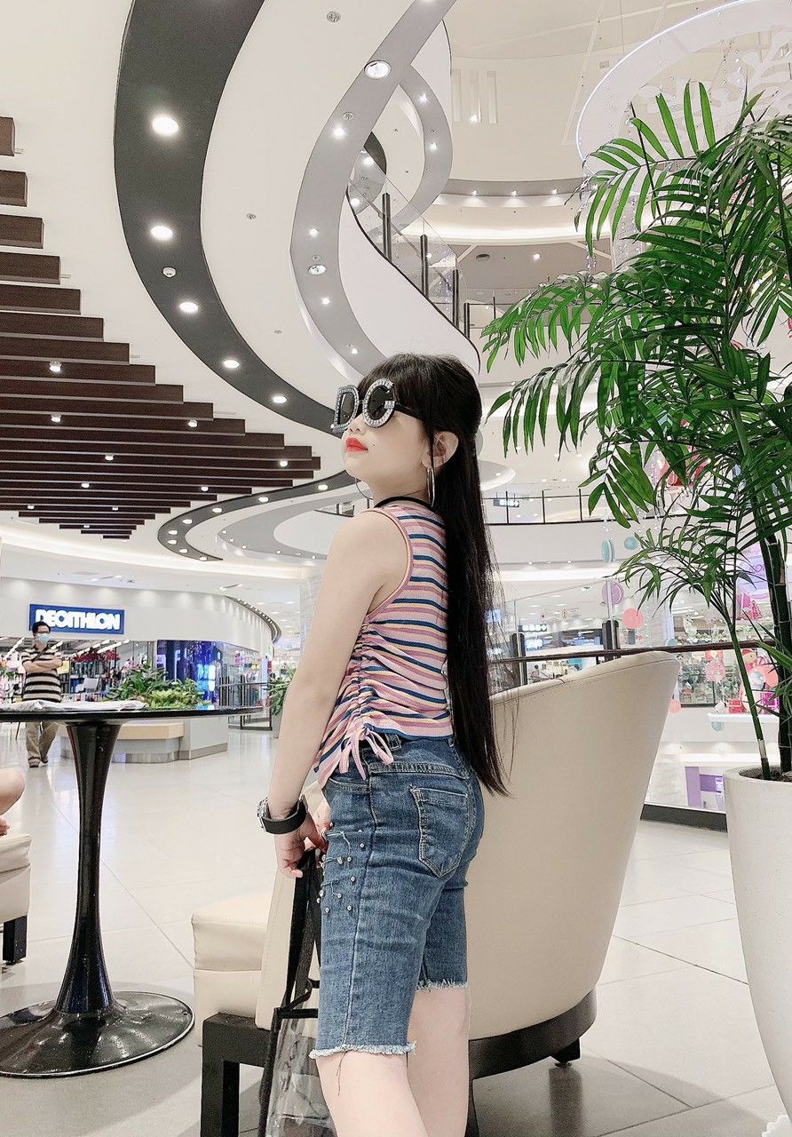 Áo thun sọc rút dây bé gái