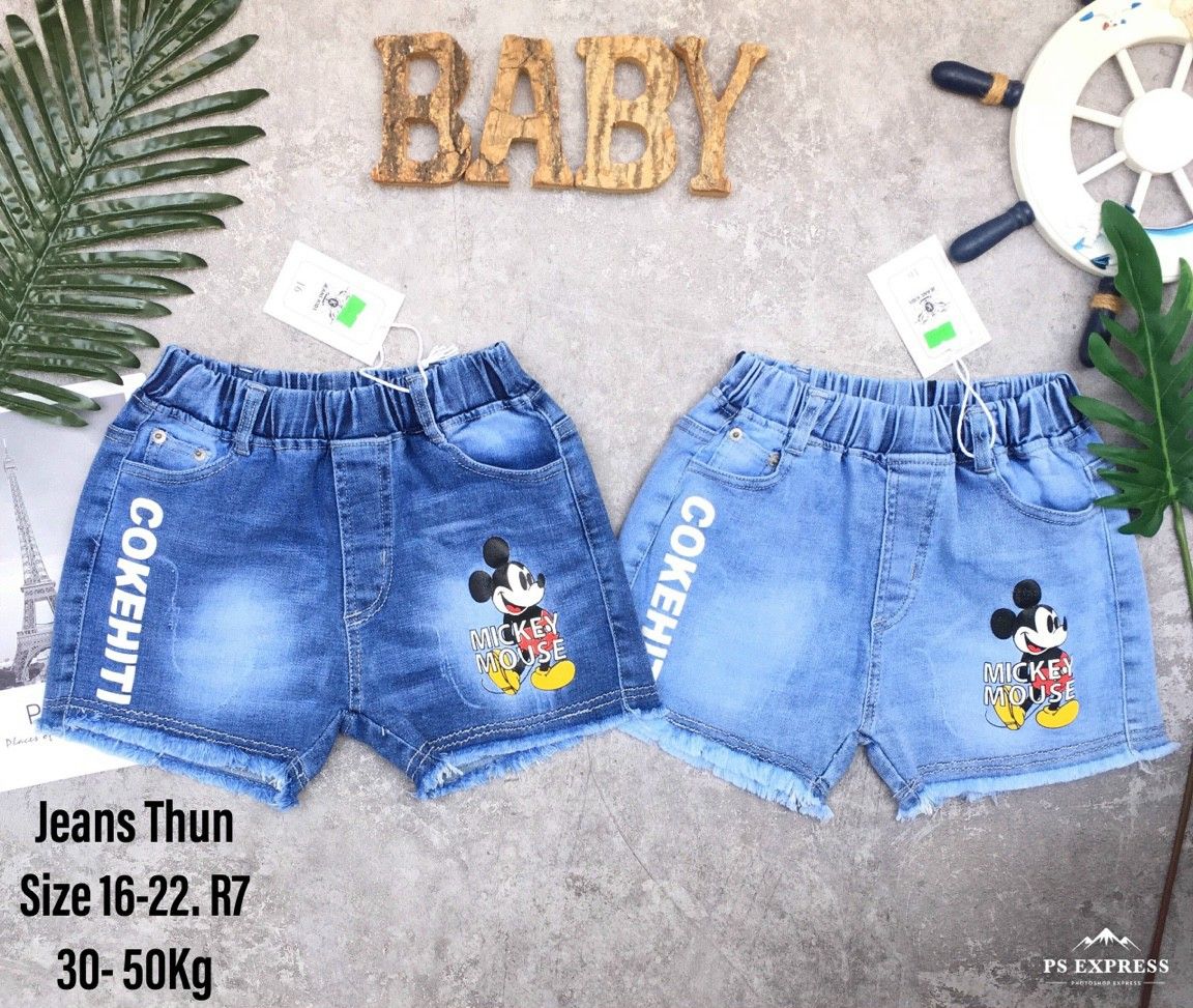 Quần jean short Mickey bé gái