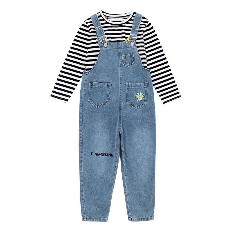 Set yếm jean quần dài hoa cúc