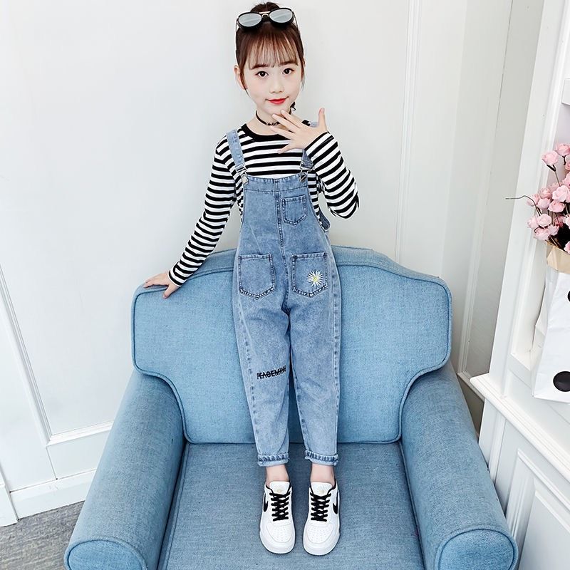 Set yếm jean quần dài hoa cúc