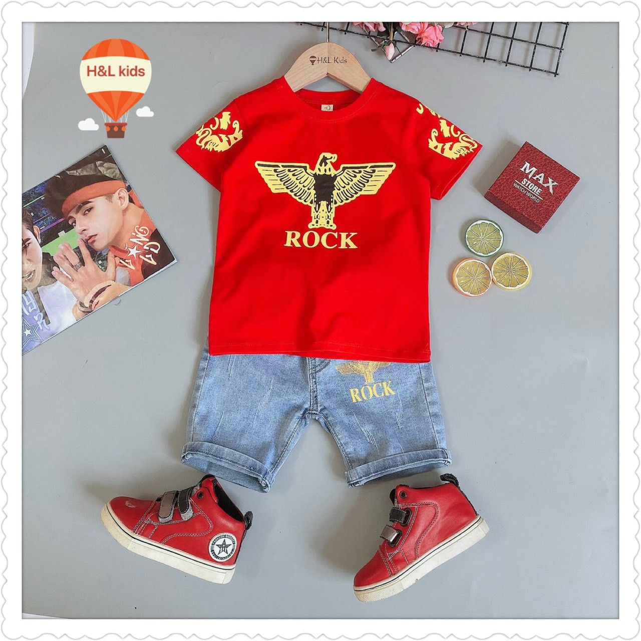 Bộ jean lửng Rock bé trai