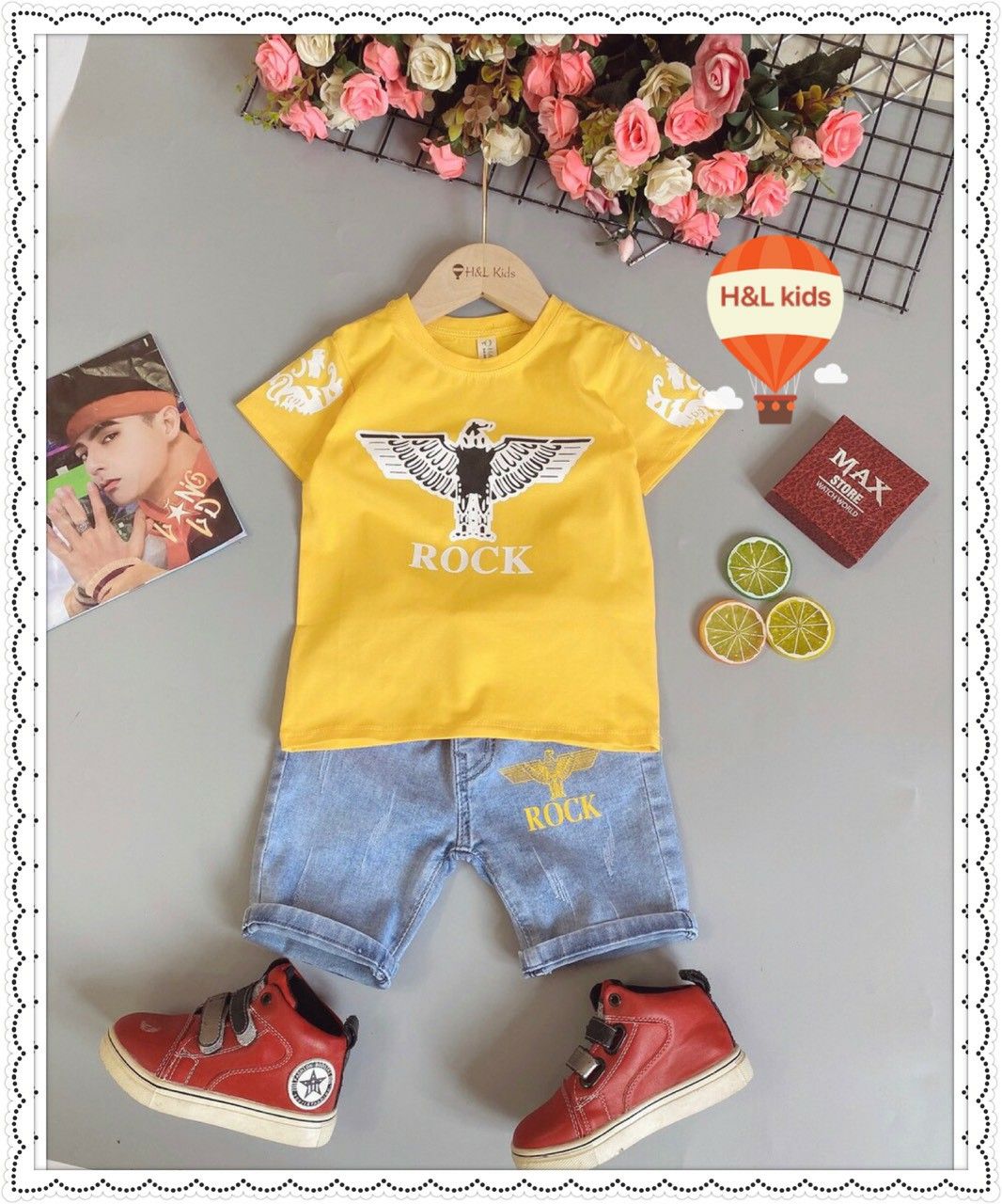 Bộ jean lửng Rock bé trai