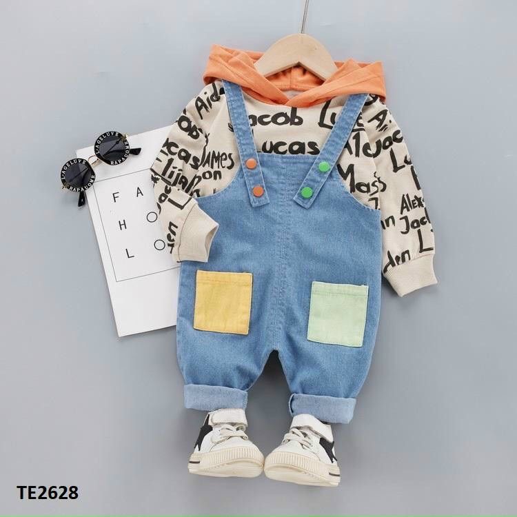 Set yếm jean áo tay dài bé trai