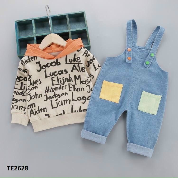 Set yếm jean áo tay dài bé trai