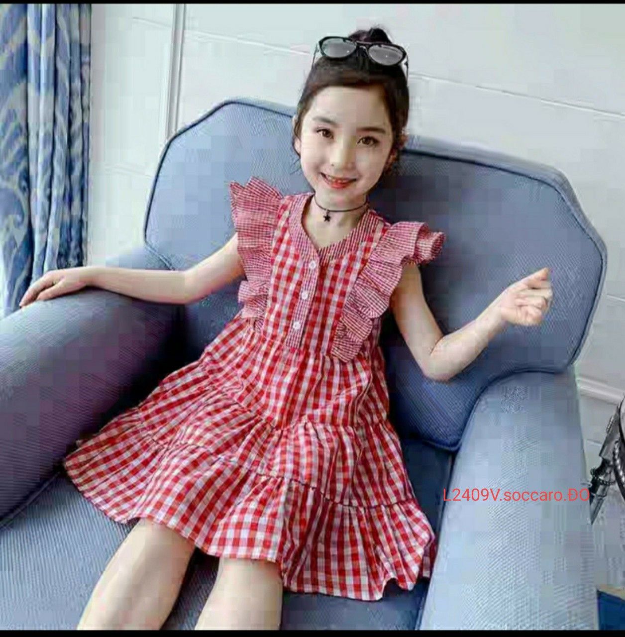 Đầm caro viền bèo xinh xắn