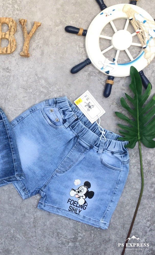 Quần short jean Mickey bé gái