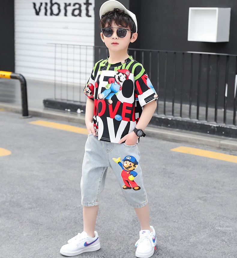 Set jean lửng áo chữ