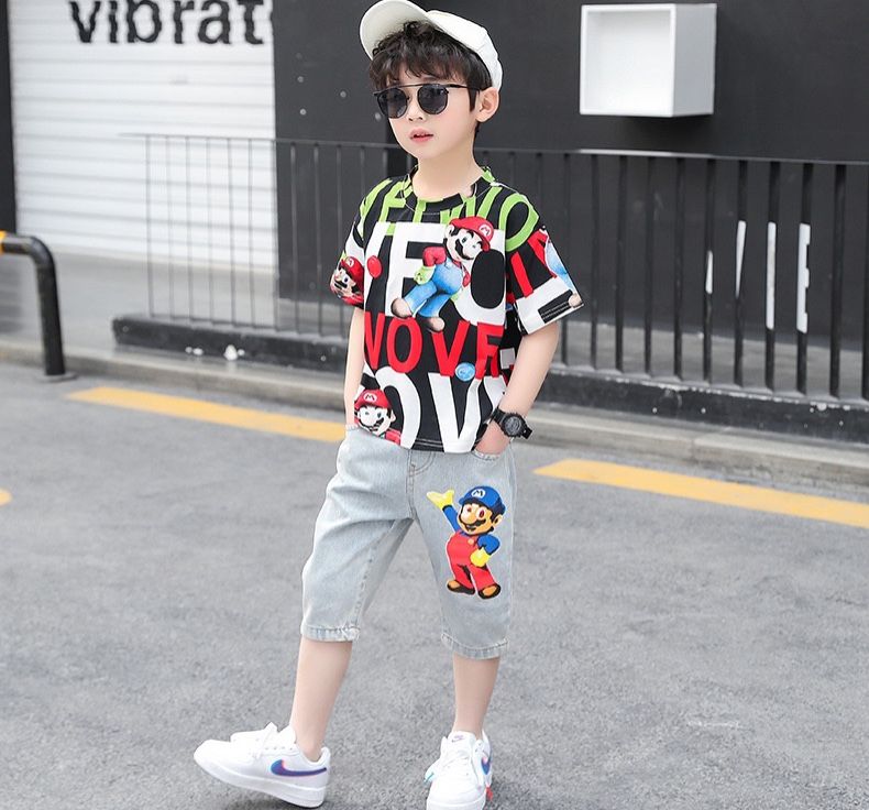Set jean lửng áo chữ
