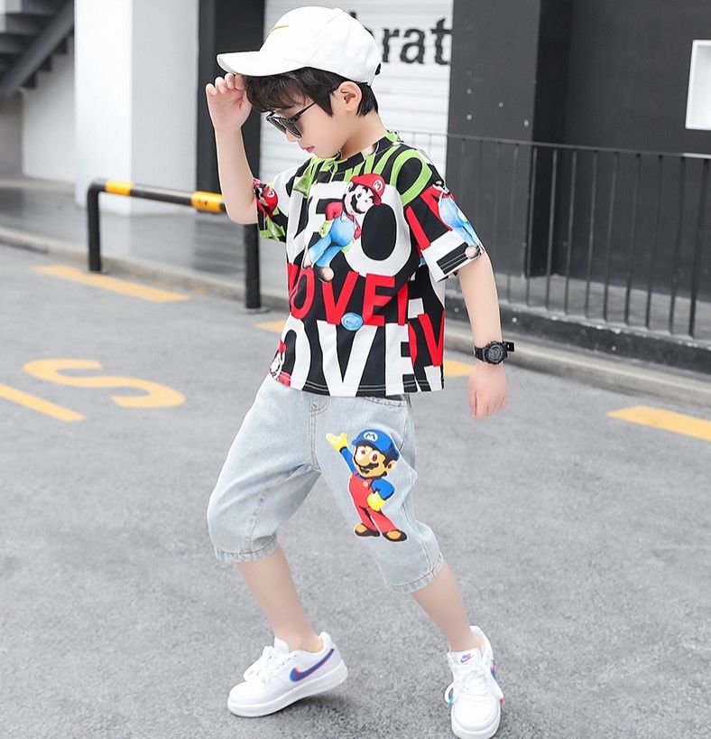 Set jean lửng áo chữ