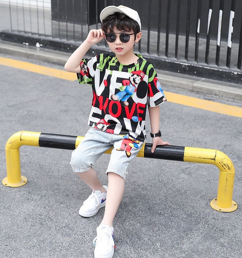 Set jean lửng áo chữ