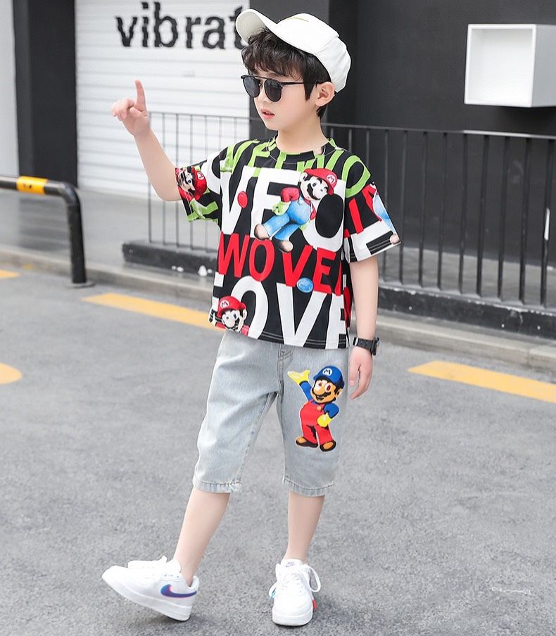 Set jean lửng áo chữ