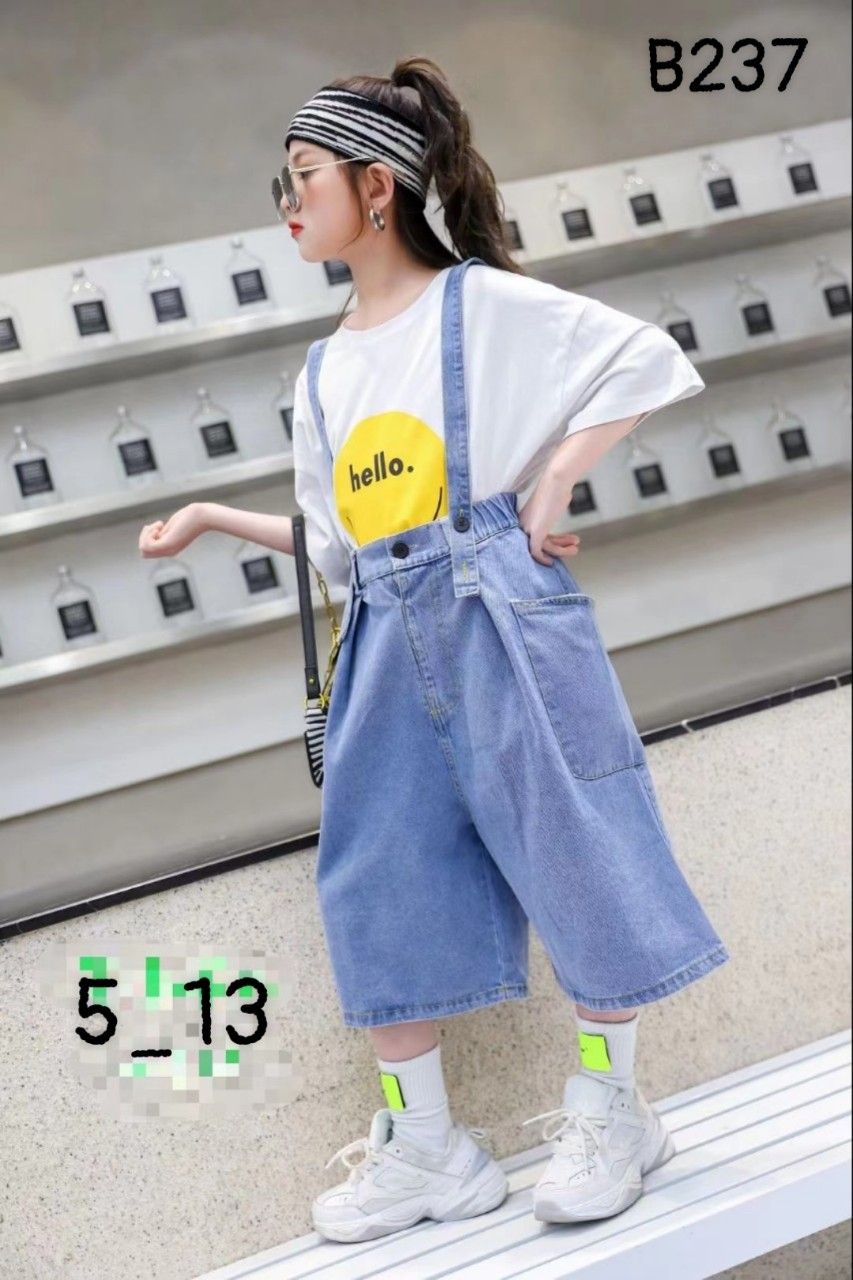 Set yếm jean Hello