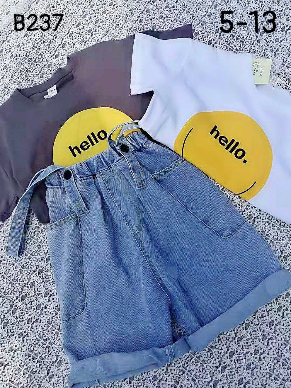 Set yếm jean Hello