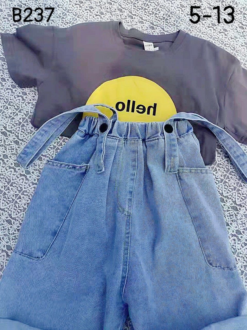 Set yếm jean Hello