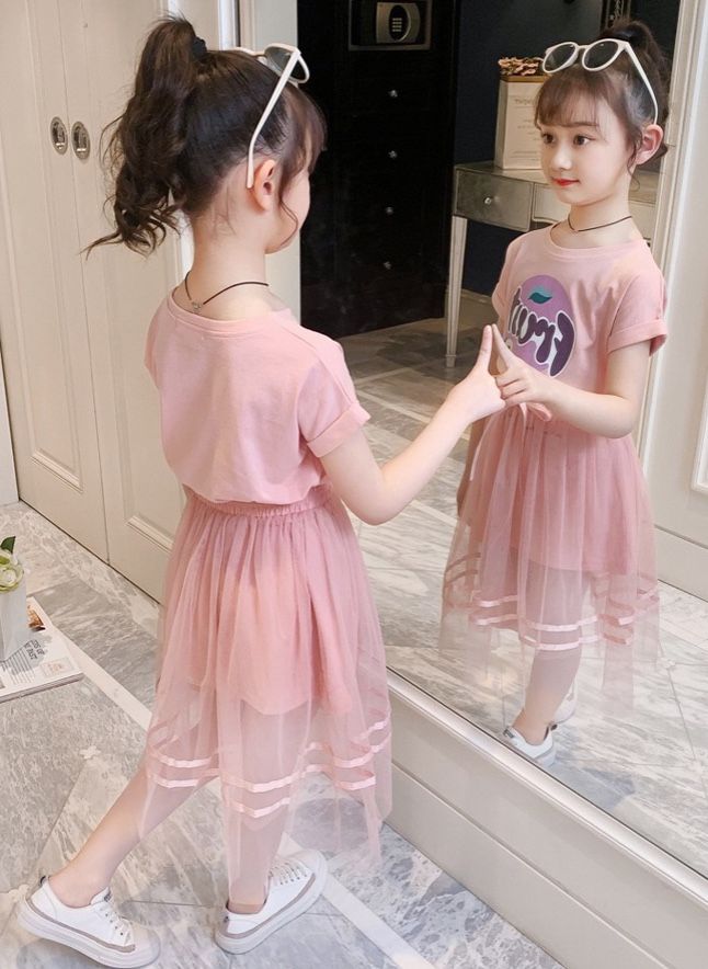 Set áo váy Fruit hồng bé gái