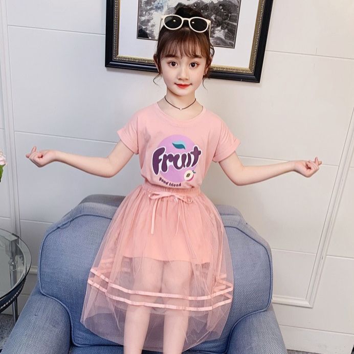 Set áo váy Fruit hồng bé gái