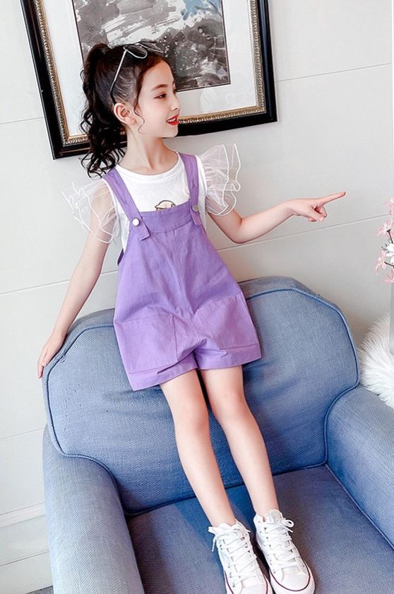Set yếm kaki phối áo tay cánh tiên