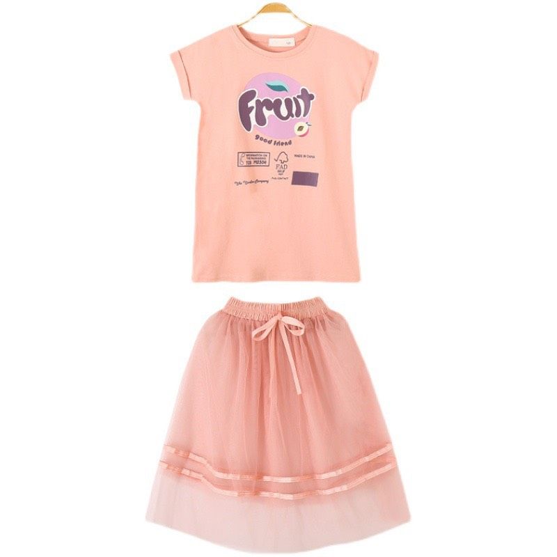 Set áo váy Fruit hồng bé gái