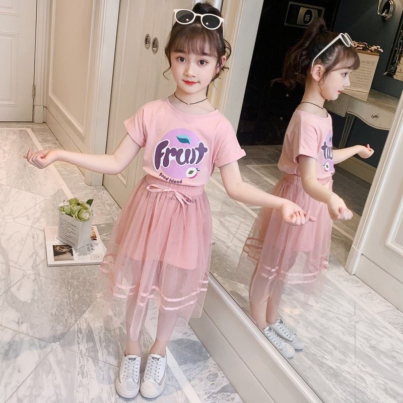 Set áo váy Fruit hồng bé gái
