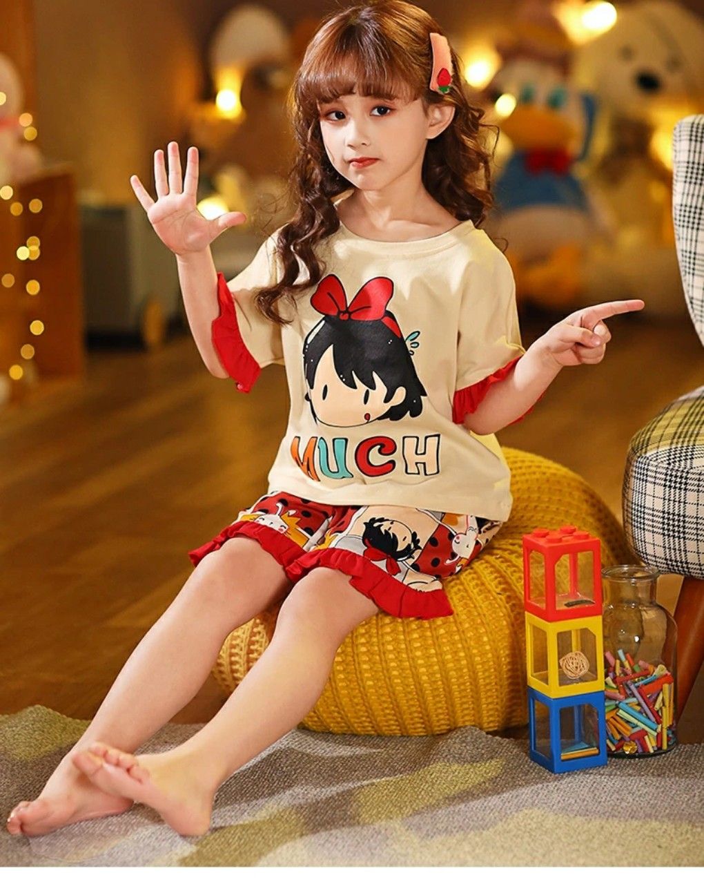 Bộ thun đùi họa tiết bé gái