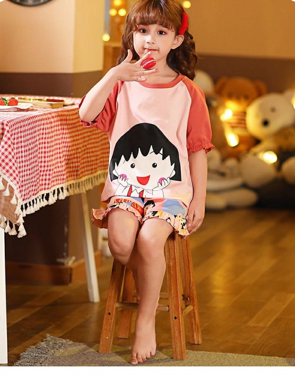 Bộ thun đùi họa tiết bé gái