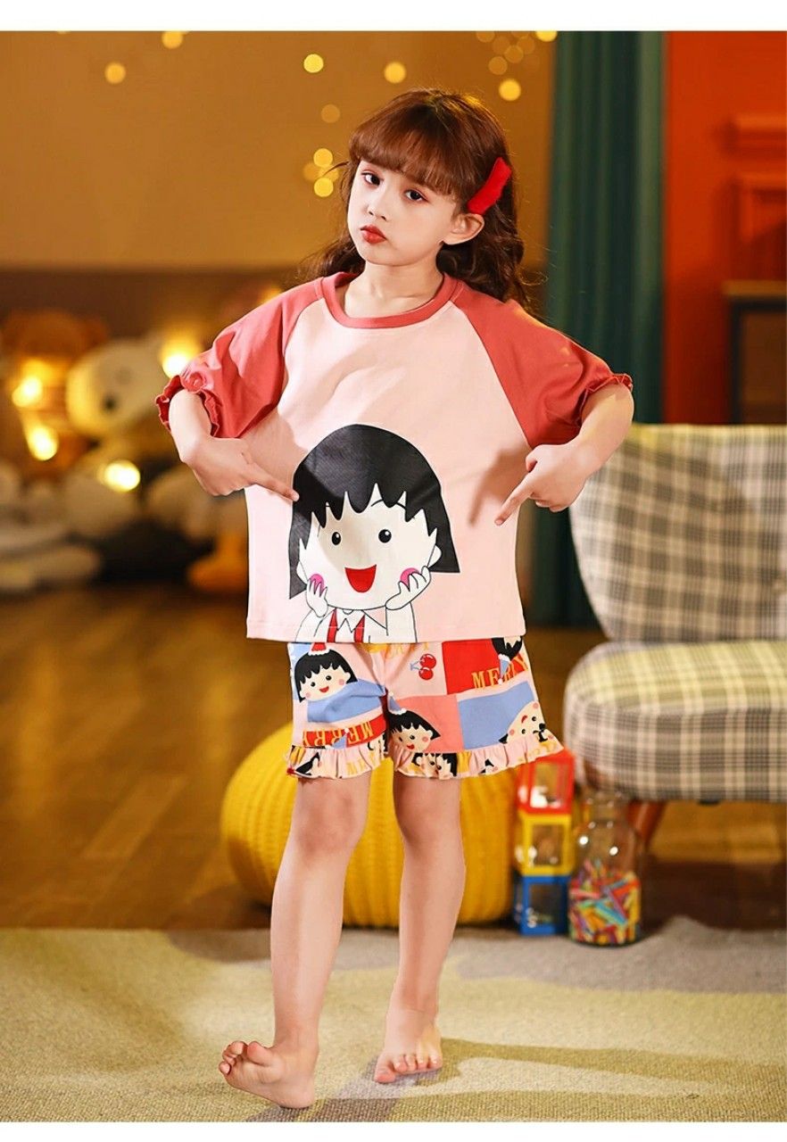 Bộ thun đùi họa tiết bé gái