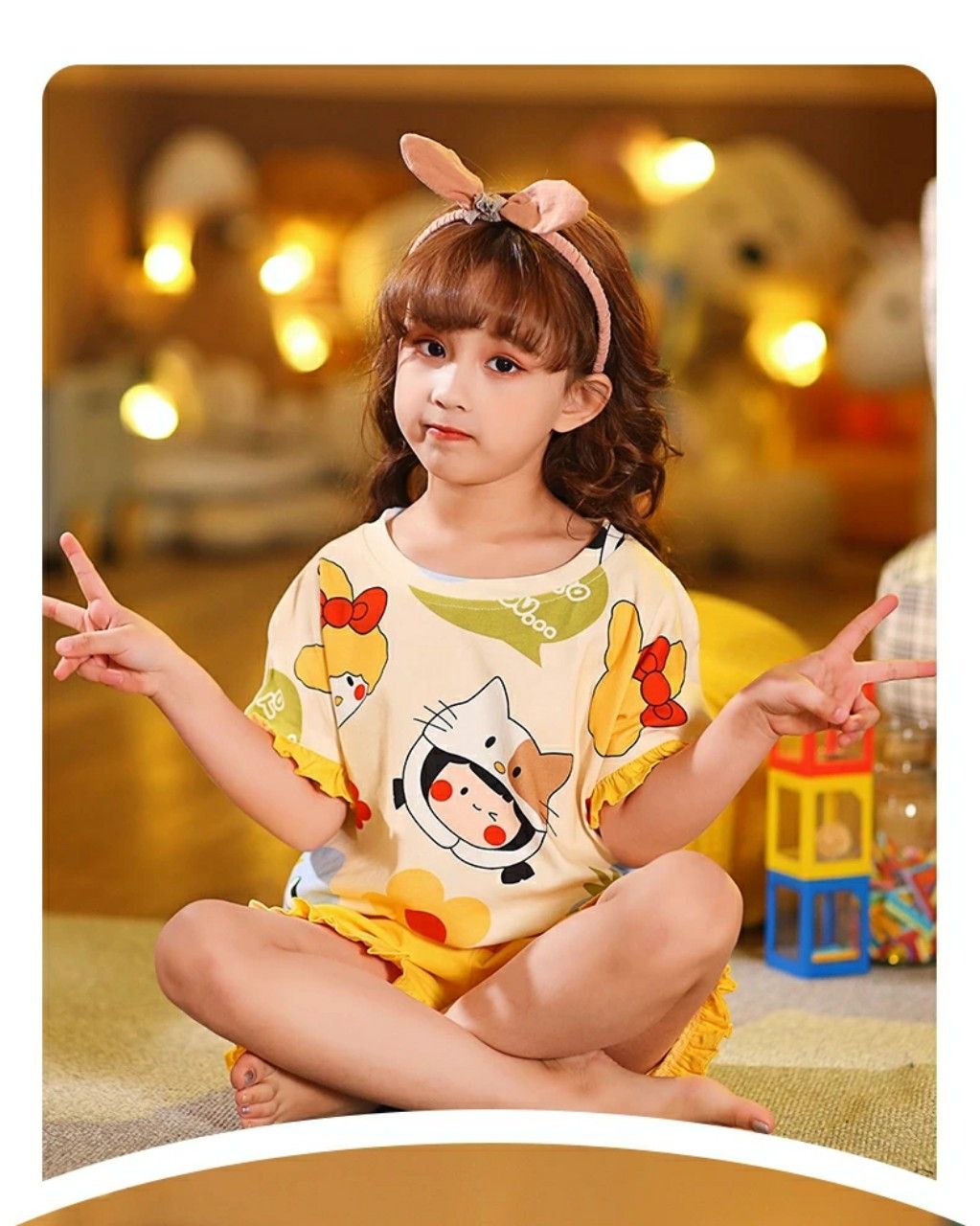 Bộ thun đùi họa tiết bé gái