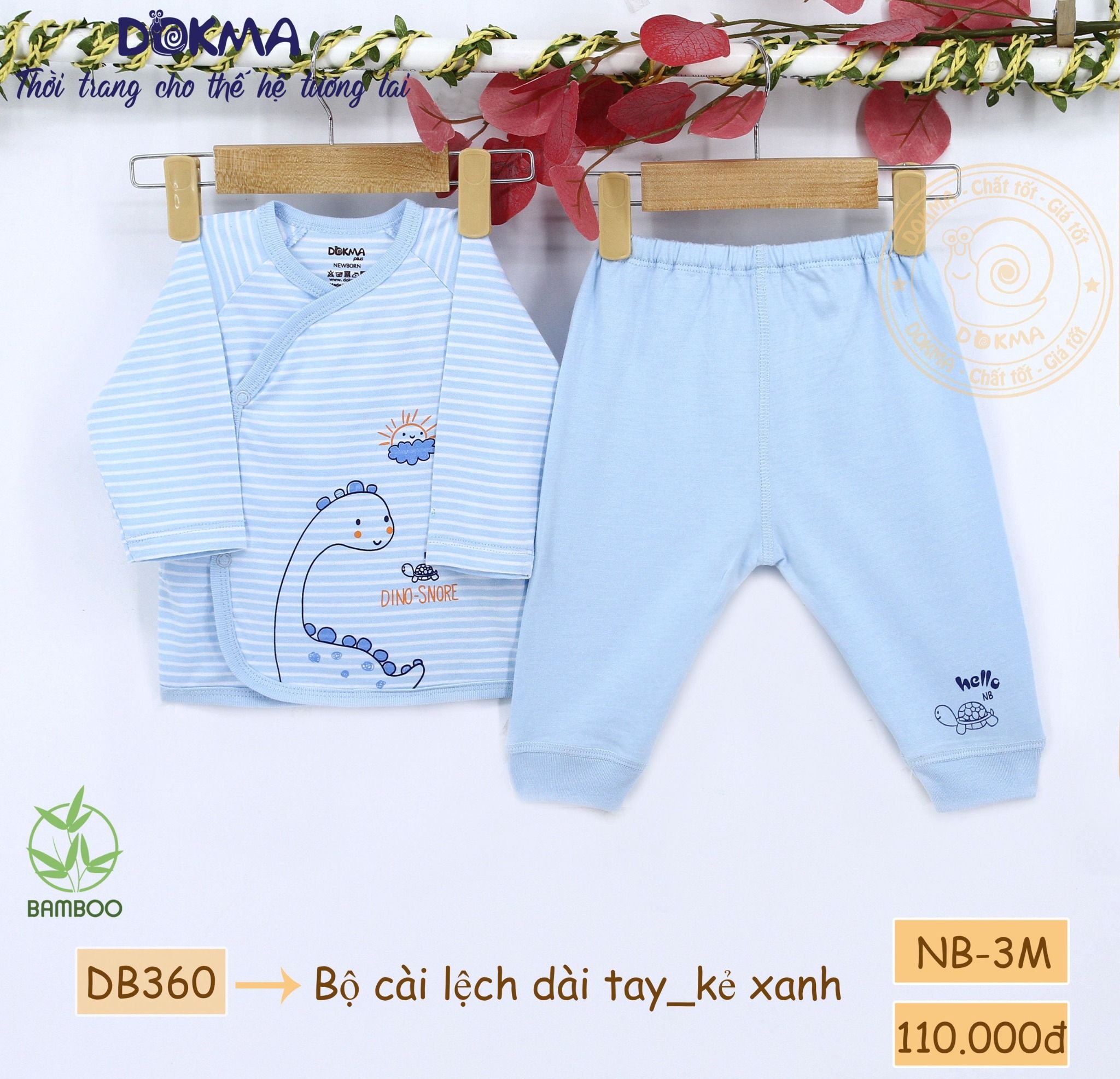  DB360 - Bộ dài tay cài lệch từ 0-6M 